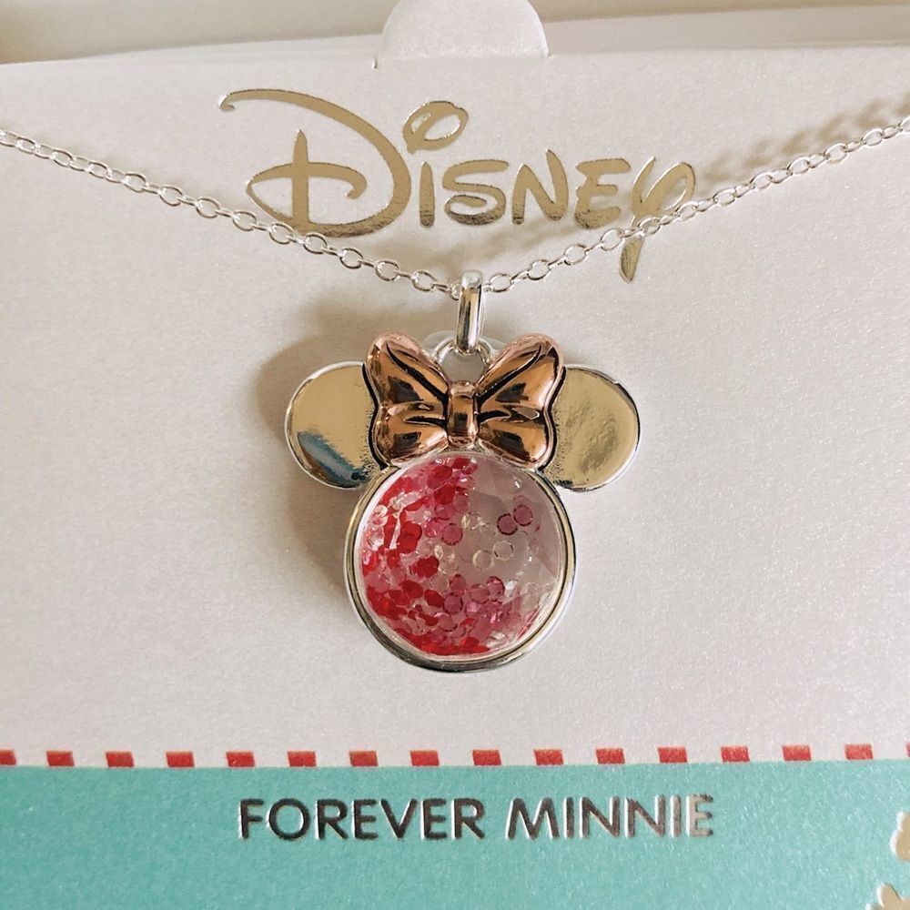 NWT Disney Minnie Mouse Crystal Filled Silver Pendant Necklace